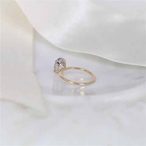 1.74ct Ready to Ship Audrey 14kt Gold Frosted Galaxy Cornflower Sapphire Hidden Halo Oval Solitaire Ring - Rosados Box