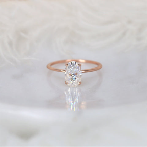 2ct Layla 9x6mm 14kt Rose Gold Moissanite Oval Solitaire Engagement Ring - Rosados Box