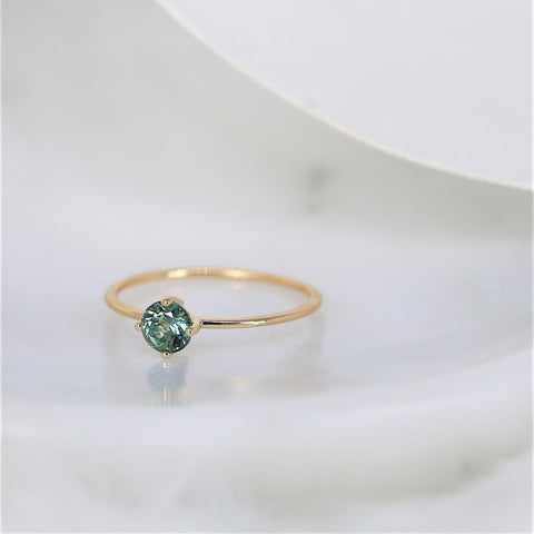 0.55ct Ready to Ship Ultra Petite Kiki 14kt Gold Ocean Teal Sapphire Kite Stacking Ring - Rosados Box