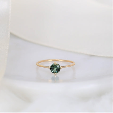 0.68ct Ready to Ship Ultra Petite Kiki 14kt Gold Forest Teal Sapphire Kite Minimalist Stacking Ring