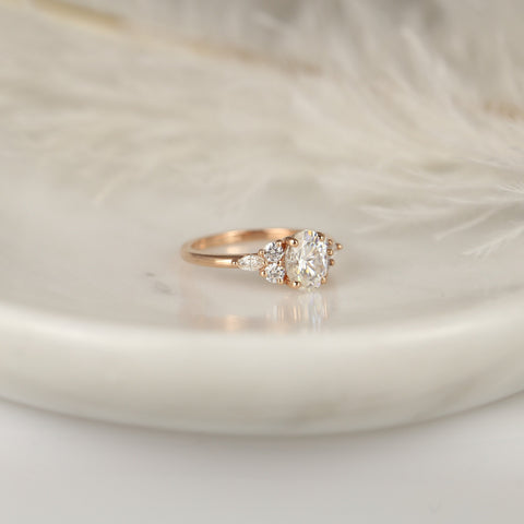 1.50ct DIAMOND FREE Thea 8x6mm 14kt Gold Moissanite Art Deco 3 Stone Oval Cluster Ring - Rosados Box