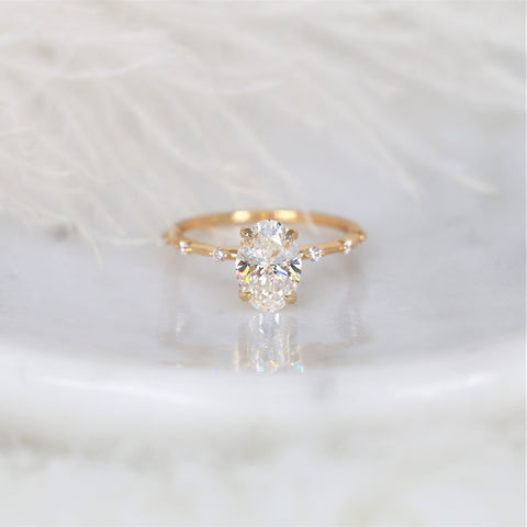1.43ct Ready to Ship Alix 14kt Gold Diamond Dainty Minimalist Oval Solitaire Ring - Rosados Box