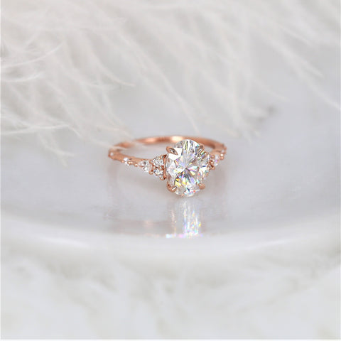 2.50ct Aspen 10x7mm 14kt Rose Gold Moissanite Diamond Minimalist Oval Cluster Ring - Rosados Box