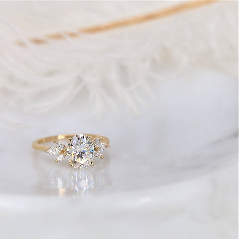 2ct Terah 9x7mm 14kt Gold Moissanite Diamond Marquise Unique Cluster Oval Ring - Rosados Box