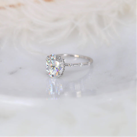 3ct Asher 10x8mm 14kt Gold Moissanite Diamond Unique Hidden Halo Oval Solitaire Ring - Rosados Box