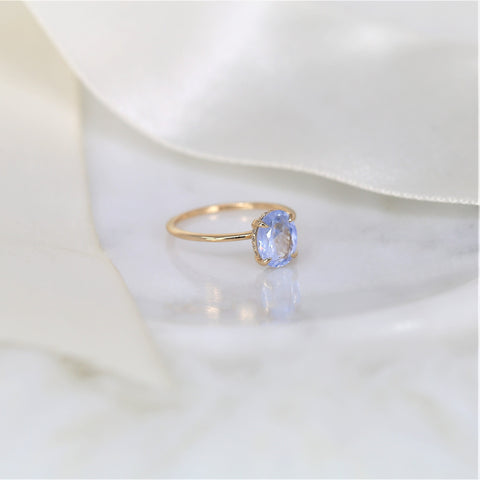 1.74ct Ready to Ship Audrey 14kt Gold Frosted Galaxy Cornflower Sapphire Hidden Halo Oval Solitaire Ring - Rosados Box