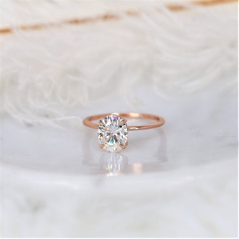 2ct Audrey 9x7mm 14kt Rose Gold Moissanite Oval Hidden Halo Ring - Rosados Box