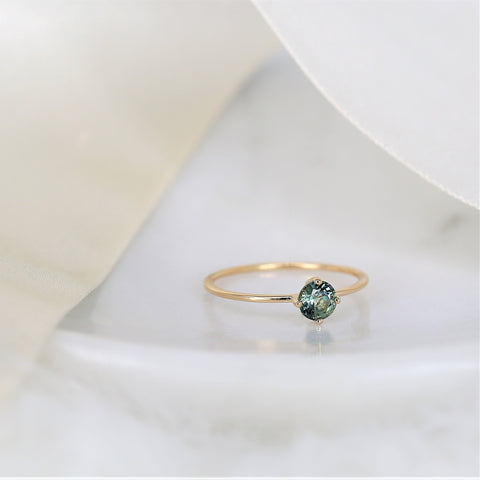 0.55ct Ready to Ship Ultra Petite Kiki 14kt Gold Ocean Teal Sapphire Kite Stacking Ring - Rosados Box