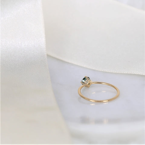 0.55ct Ready to Ship Ultra Petite Kiki 14kt Gold Ocean Teal Sapphire Kite Stacking Ring - Rosados Box