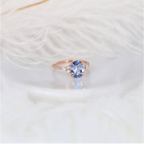 2.16ct Ready to Ship Petite Thea 14kt Rose Gold Lavender Cornflower Sapphire Diamond Cluster Ring - Rosados Box