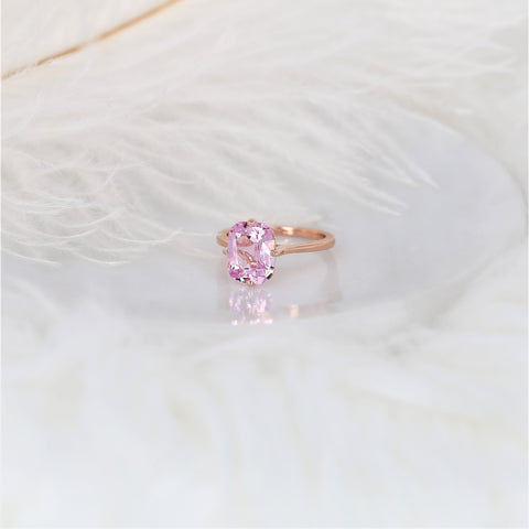 3.77ct Extra Low Roux 14kt Rose Gold Pink Spinel Compass Set Emerald Solitaire Ring - Rosados Box