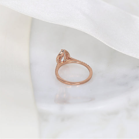 Ready to Ship Tabitha 8x6mm 14kt Rose Gold Aquamarine Diamond Dainty Pave Pear Halo Ring,Pear Aquamarine Engagement Ring,Unique Halo Ring