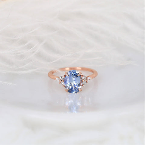 2.16ct Ready to Ship Petite Thea 14kt Rose Gold Lavender Cornflower Sapphire Diamond Cluster Ring - Rosados Box