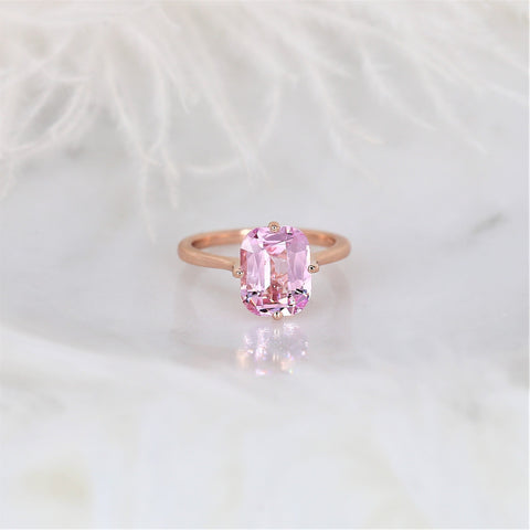 3.77ct Extra Low Roux 14kt Rose Gold Pink Spinel Compass Set Emerald Solitaire Ring - Rosados Box