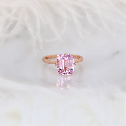 3.77ct Extra Low Roux 14kt Rose Gold Pink Spinel Compass Set Emerald Solitaire Ring