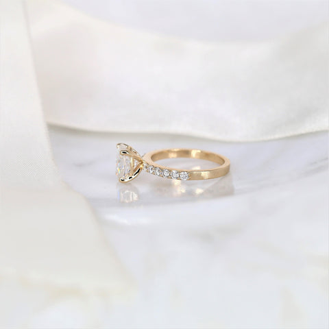 2ct DIAMOND FREE Ready to Ship Sally 9x7mm 14kt WHITE Gold Moissanite Oval Solitaire with Accent Ring Ring - Rosados Box