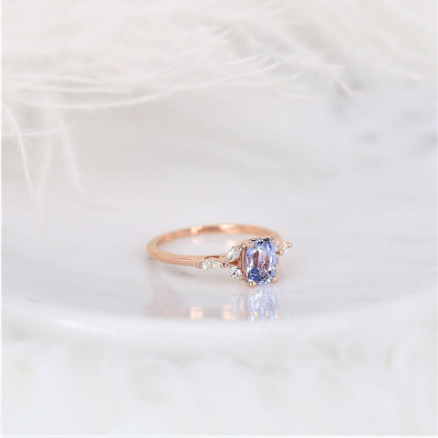 1.11ct Ready to Ship Geneva 14kt Rose Gold Cornflower Lavender Sapphire Diamond 3 Stone Cushion Ring - Rosados Box