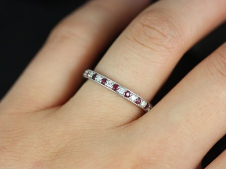 Ready to Ship Grace 18kt White Gold Ruby & Diamond WITHOUT Milgrain HALFWAY Eternity Ring - Rosados Box