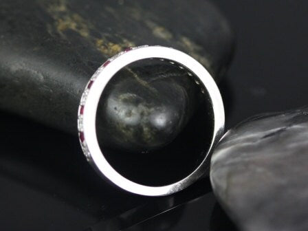 Ready to Ship Grace 18kt White Gold Ruby & Diamond WITHOUT Milgrain HALFWAY Eternity Ring - Rosados Box