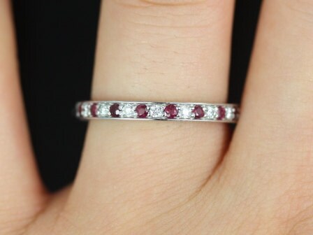Ready to Ship Grace 18kt White Gold Ruby & Diamond WITHOUT Milgrain HALFWAY Eternity Ring - Rosados Box