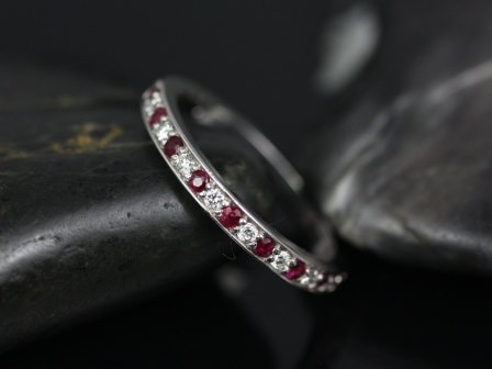 Ready to Ship Grace 18kt White Gold Ruby & Diamond WITHOUT Milgrain HALFWAY Eternity Ring - Rosados Box