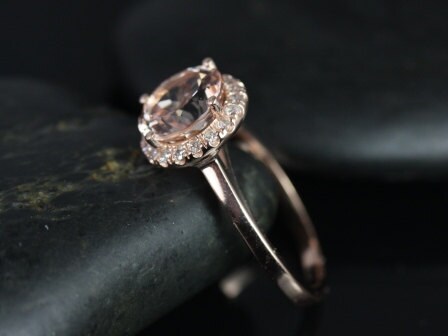 Rosados Box Ready to Ship Monique 8mm 14kt Rose Gold Round Morganite and Diamonds Halo Engagement Ring - Rosados Box