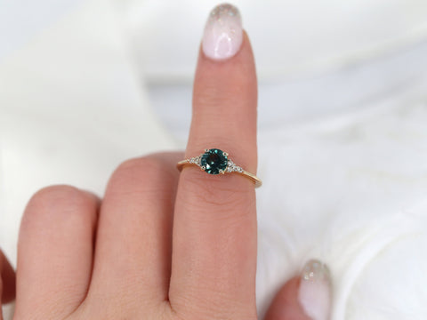 1ct Ready to Ship Malia 14kt Gold Montana Teal Sapphire Dainty Cluster Ring - Rosados Box