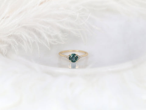 1ct Ready to Ship Malia 14kt Gold Montana Teal Sapphire Dainty Cluster Ring - Rosados Box