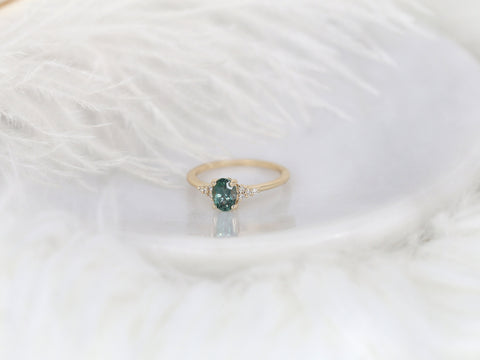 0.97ct Ready to Ship Maddy 14kt Gold Peacock Teal Montana Sapphire Dainty Cluster Ring - Rosados Box