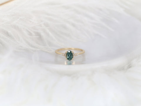 0.97ct Ready to Ship Maddy 14kt Gold Peacock Teal Montana Sapphire Dainty Cluster Ring - Rosados Box