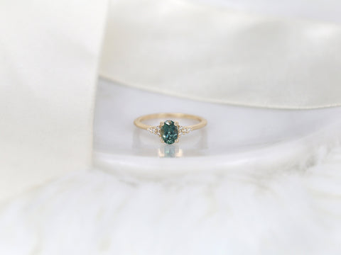 0.97ct Ready to Ship Maddy 14kt Gold Peacock Teal Montana Sapphire Dainty Cluster Ring - Rosados Box