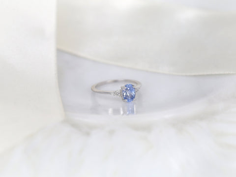 1.35ct Ready to Ship Maddy 14kt White Gold Cornflower Lavender Sapphire Diamond Dainty Oval Cluster 3 Stone Ring,Gift For Her - Rosados Box