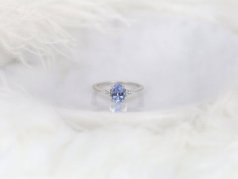 1.35ct Ready to Ship Maddy 14kt White Gold Cornflower Lavender Sapphire Diamond Dainty Oval Cluster 3 Stone Ring,Gift For Her - Rosados Box