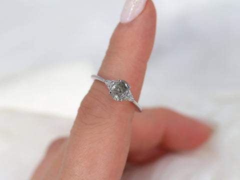 0.85ct Ready to Ship Juniper 14kt White Gold Raw Salt Pepper Diamond Cluster Ring - Rosados Box