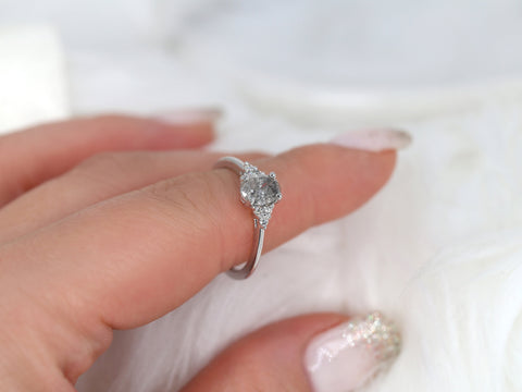 0.85ct Ready to Ship Juniper 14kt White Gold Raw Salt Pepper Diamond Cluster Ring - Rosados Box