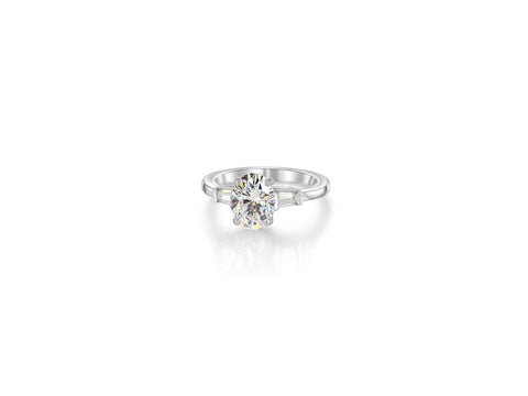 2cts Fannie 9x7mm 14kt Gold Moissanite Diamond Art Deco Baguette 3 Stone Engagement Ring,Minimalist Oval Ring,Unique Ring