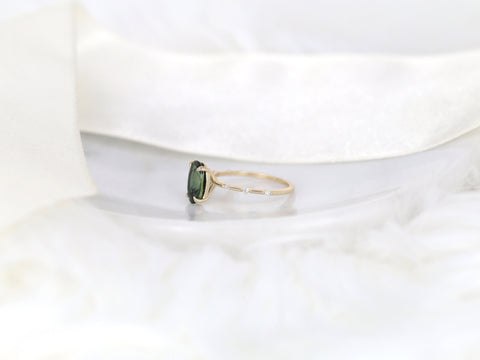 2.51ct Ready to Ship Alix 14kt Gold Forest Teal Sapphire Diamond Dainty Oval Solitaire Ring - Rosados Box