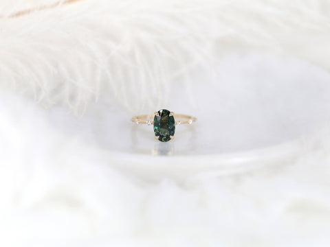 2.51ct Ready to Ship Alix 14kt Gold Forest Teal Sapphire Diamond Dainty Oval Solitaire Ring - Rosados Box