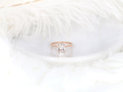 1.79ct Ready to Ship Tansy 14kt Rose Gold Faint Blush Champagne Sapphire Cushion Hidden Halo Ring - Rosados Box