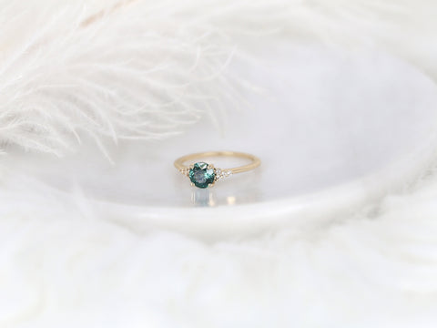 1ct Ready to Ship Malia 14kt Gold Montana Teal Sapphire Dainty Cluster Ring - Rosados Box