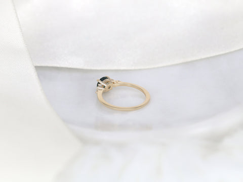 1ct Ready to Ship Malia 14kt Gold Montana Teal Sapphire Dainty Cluster Ring - Rosados Box