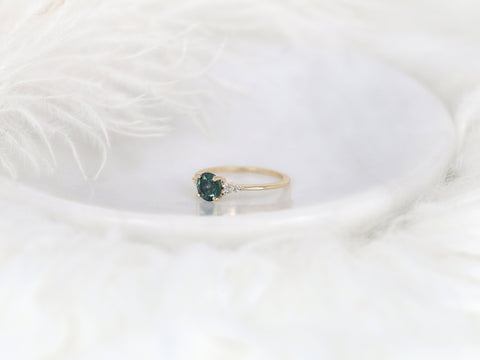 1ct Ready to Ship Malia 14kt Gold Montana Teal Sapphire Dainty Cluster Ring - Rosados Box