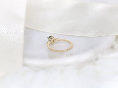 0.97ct Ready to Ship Maddy 14kt Gold Peacock Teal Montana Sapphire Dainty Cluster Ring - Rosados Box