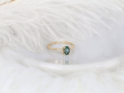 0.97ct Ready to Ship Maddy 14kt Gold Peacock Teal Montana Sapphire Dainty Cluster Ring - Rosados Box