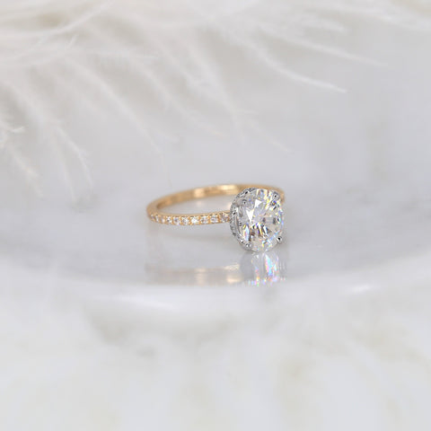 2ct TWO TONED Viviana 9x7mm 14kt Gold Moissanite Diamond Scarf Halo Oval Solitaire Ring - Rosados Box