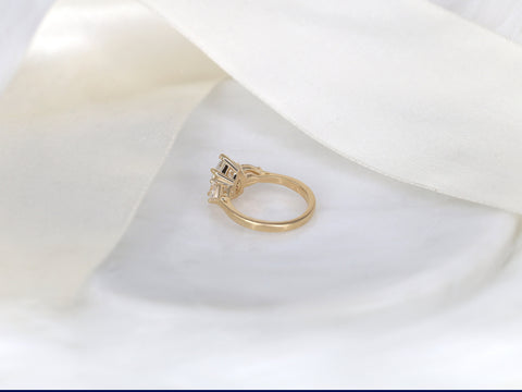 2ct Kasey 10x7mm 14kt Gold Moissanite Pear Three Stone Ring - Rosados Box