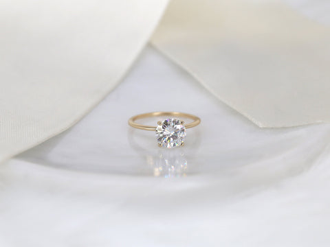 2ct Lulu 8mm 14kt Gold Moissanite Ultra Dainty Round Solitaire Ring - Rosados Box