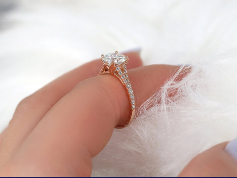 2ct Lotus 8mm 14kt Gold Moissanite Diamond Dainty Mermaid Split Round Solitaire Ring - Rosados Box