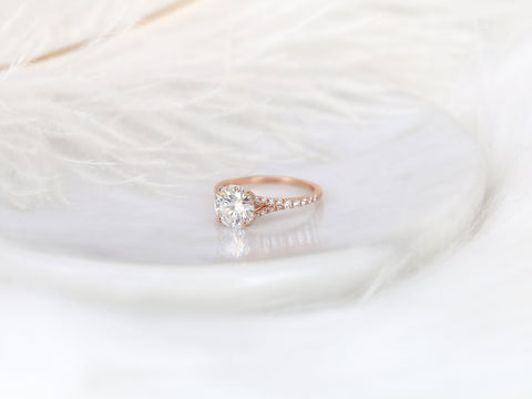 2ct Lotus 8mm 14kt Gold Moissanite Diamond Dainty Mermaid Split Round Solitaire Ring - Rosados Box