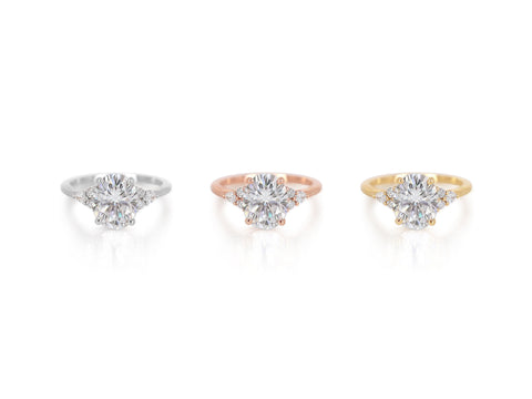 3ct Cinderella 10x8mm 14kt Gold Forever One Moissanite Diamonds Cluster Ring - Rosados Box